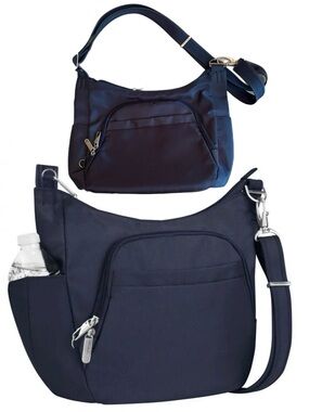 Travelon Anti-Theft Classic Crossbody Bucket Bag in Navy Blue NWOT